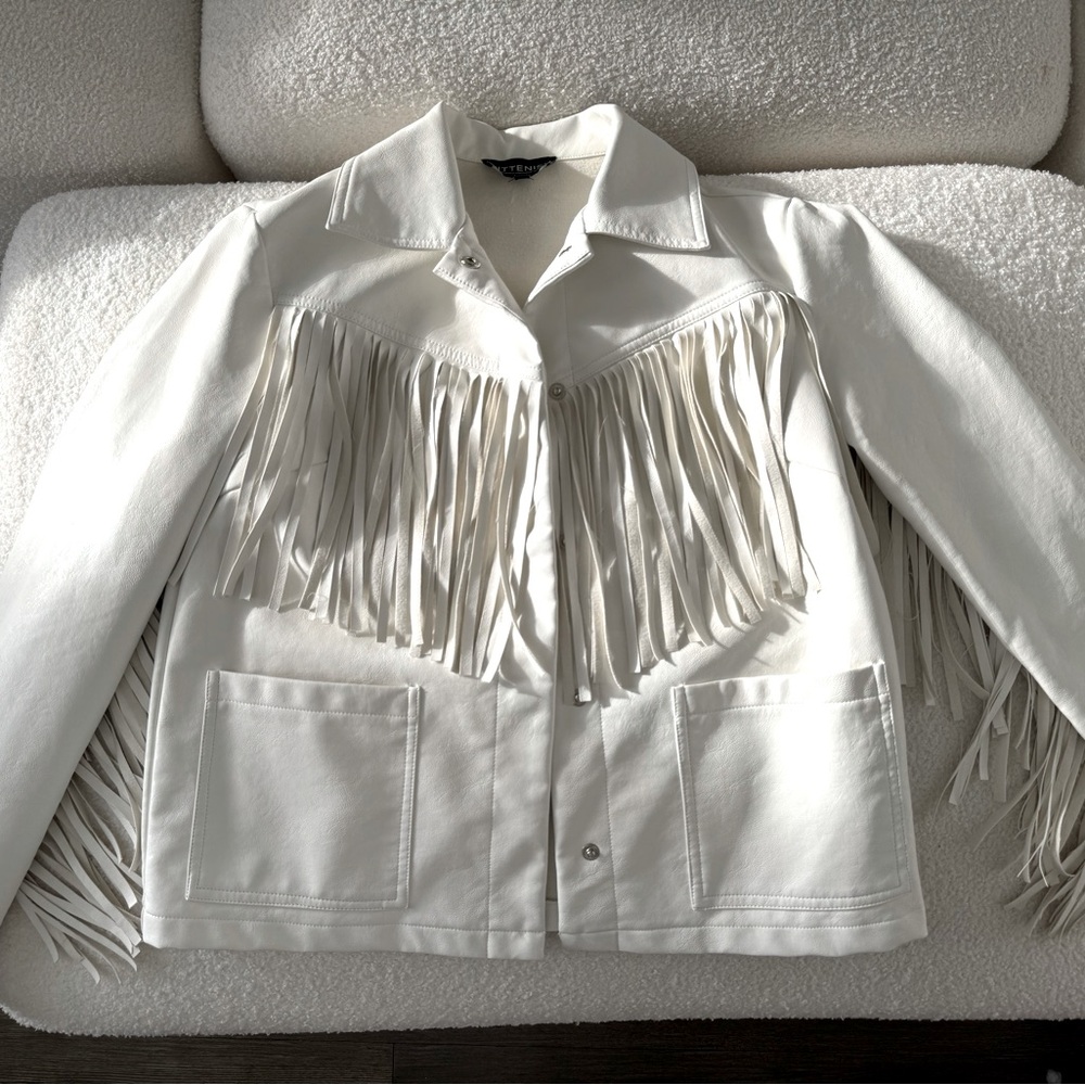 Kittenish fringe faux leather jacket